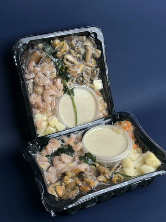 Сливочный суп с грибами и морепродуктами